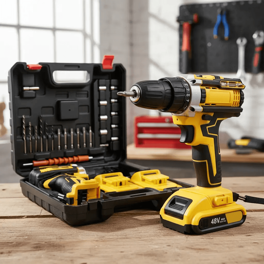 Parafusadeira Furadeira Impacto 3 Funções Sem Fio 2 Baterias Amarelo 50hz/60hz
