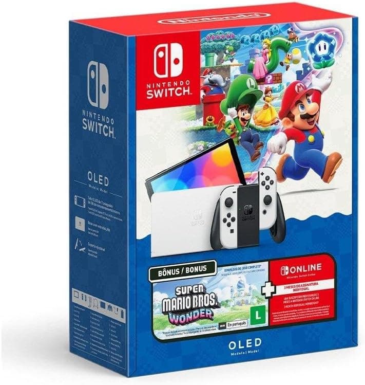 Bundle Nintendo Switch OLED + Super Mario Bros Wonder + 3 Meses de Assinatura Nintendo Switch Online
