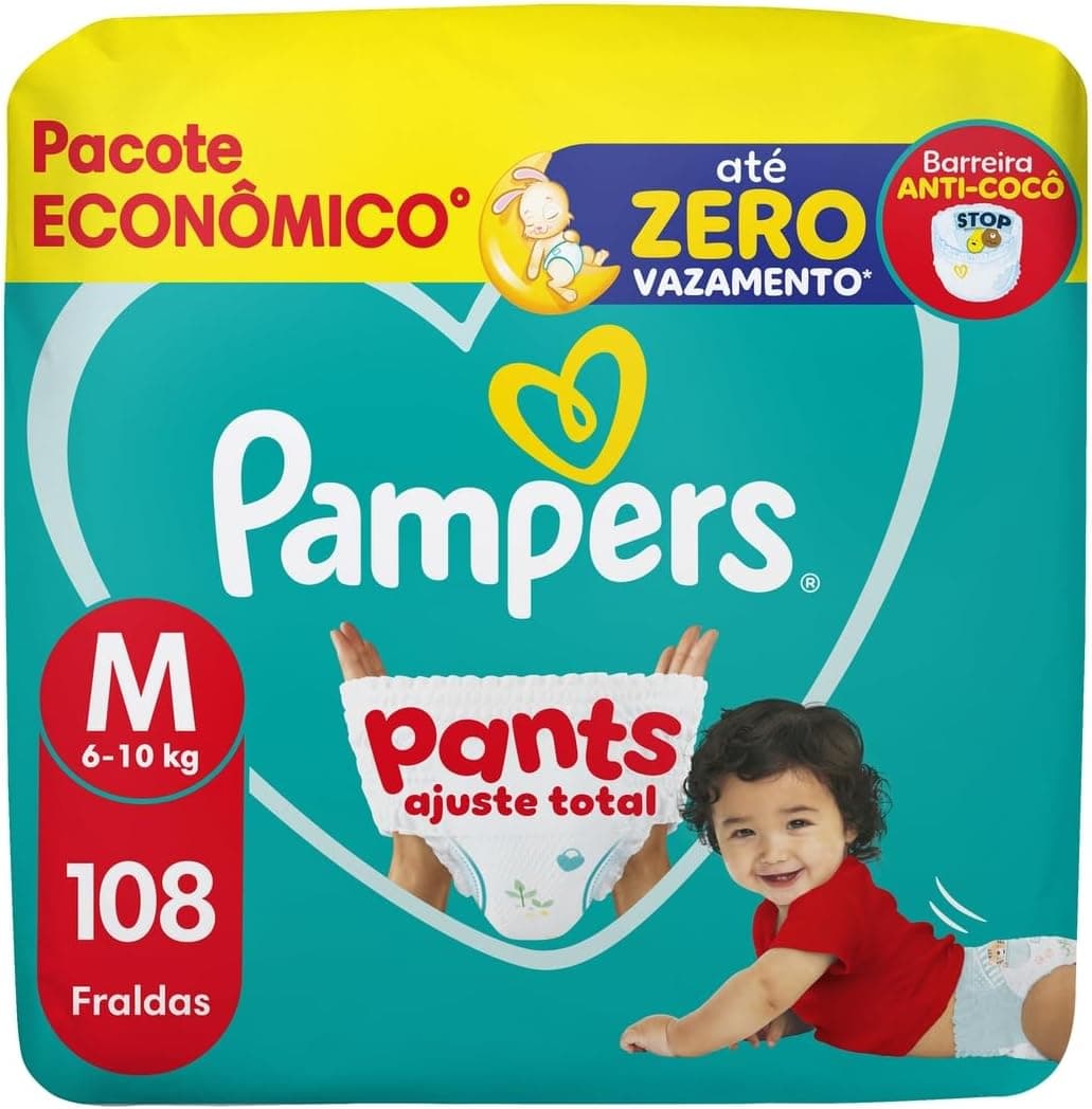 Fralda Pampers Pants Ajuste Total Tamanho M, 108 Unidades